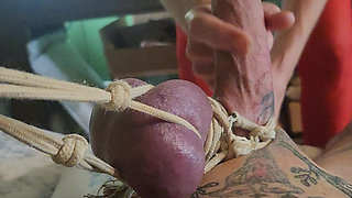 Goode Girl Ties Hubby's Balls and Cock to Pulleys in the Ceiling Pt 2