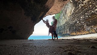 Horny slut covered in sand fuck on my dick on the beach