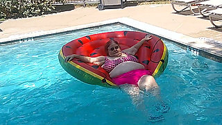 Short Video of BBW Nurse Vicki Floating on Her Huge Watermelon
