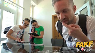 Fake hostel mad three way with squirting ejaculations