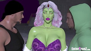 Long mansticks save the planet from a transgender alien goddess in this wild cartoon adventure