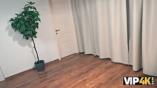 Vip4k. slutty debtor with natural Small Tits paying her debt with her Tight Pussy and bunghole