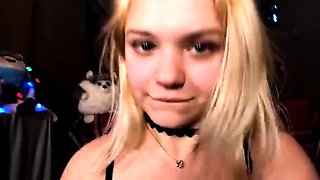 Blonde mature with big boobs masturbates in bed