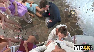 VIP4K. Hot bride is having a rough sex with a master of ceremonies, guests are shocked