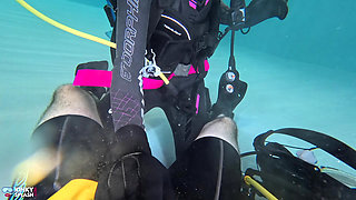 Underwater Scuba Slave Training - Dominated in Chains & Wetsuit Edging