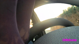 Nyllady's Footjob to Gearshift and Wheel in Patterned Pantyhose