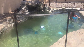 BBW Cleaning Her Pool