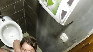 Kinky slut cum humiliation in men toilet