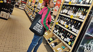 Crazy Rebeca Addams in Jeans Buttcrack at the Supermarket