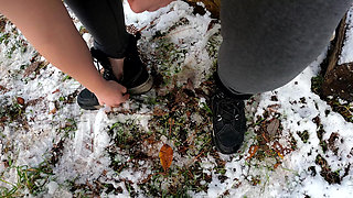 Completely Naked in the Snow - Beating Her Vagina