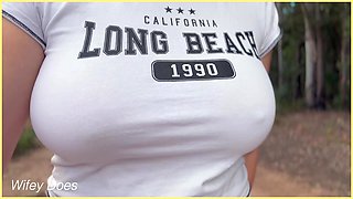 Wifey Heads Out Braless Outdoors Flashing