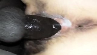 Black cock for my slutty wife's hairy pussy