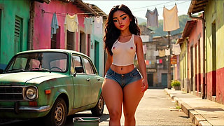 Hot Slim Favelada with Huge Ass Washes Car Wearing Tiny Wet Bikini Then Gets Fully Naked Covered in Thick Foam