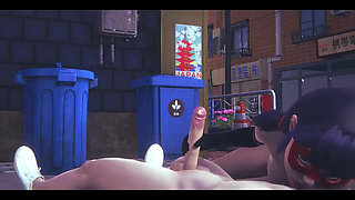 Miraculous Lady Bug - Lady Bug Handjob and Blowjob to Catnoir in the Street - Japanese Asian Manga Anime Game Porn