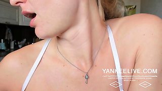 Blonde Solo Webcam Girl in Public BDSM Fingering