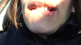 My Indian Stepsister Sucks Banana in Car and Does Mouth Fetish After Sucking Banana and Eating It