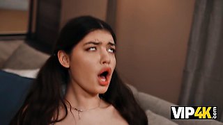 Brunette Babe Cheats on Boyfriend by Riding Daddys Cock Cowgirl to Her Debut Orgasm in