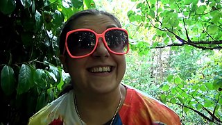 Short and thick brunette outdoor pissing and public flashing