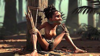 African Girl Bound in Rope Bondage - Hairy Wet Pussy Craving for Cock