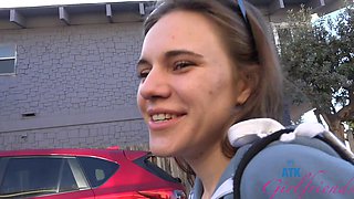 Beautiful natural tits of Rose Caarter get licked by a horny couple.