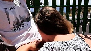 Blonde Babe Gives Amazing Public Blowjob in the Garden