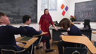 Two teachers, including milf Kiki Daire, getting fucked by students.