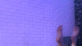 Busty curly brunette with big boobs fucks on couch