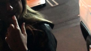 Blonde Amateur Taking Facial On Her Knees In Public
