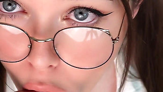 Sexy College Girl Shows Her Charms Close-up Sucking and Riding a Dildo, Cum on the Face