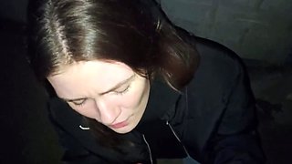Public Blowjob by a Russian Brunette Babe