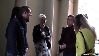 threesome in nature with cute blonde hooker