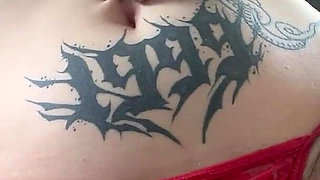 Goth Girl Fingers Her Belly Button and Plays with Navel Piercing