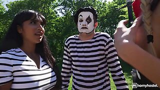 Sexy Street Mimes In Reality Threesome - Frances Bentley