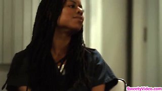 Ebony prisoner Kira Noir eats Sinn Sage's pussy in lesbian jail sex