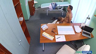 Sexy nurse rails her patients cock on her office desk - faux polyclinic