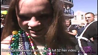 Hot College Girls Flash Their Natural Tits on Bourbon Street at Mardi Gras Party