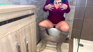 Nasty Horny MILF with Huge Nipples and Big Pussy on the Toilet