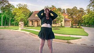 555 Femboy Outdoor Pretty Gothic Traveller in front of Sweet Home