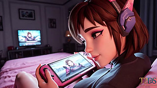 D.Va Gamer Girl Gets Fucked While Playing Games - POV Creampie