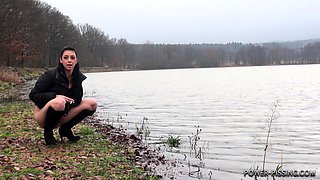 Pulling amateur fucked in public outdoors for cash